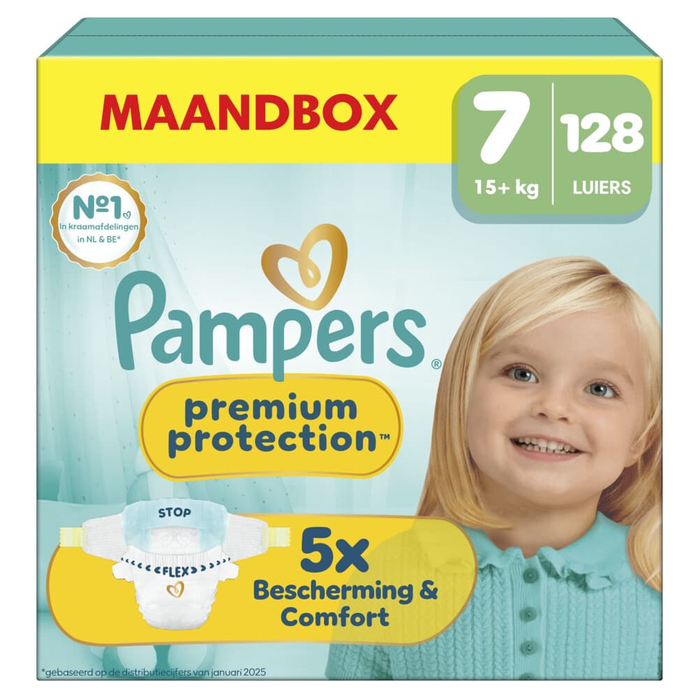 Pampers Premium Protection Maat 7 Maandbox - 128 Luiers - 15kg+
